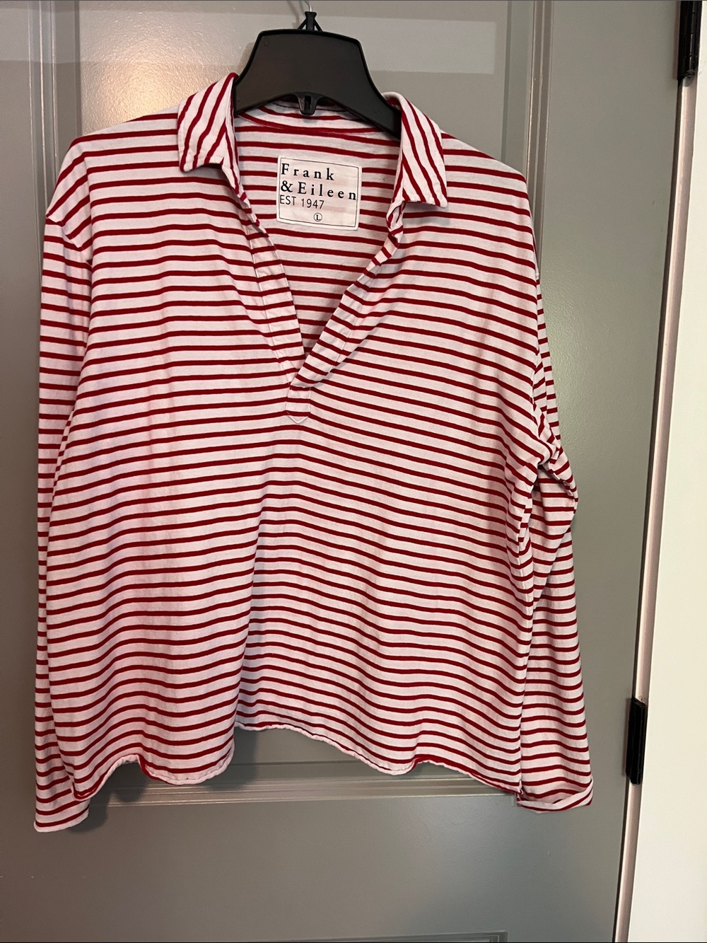Frank & Eileen Red and White Striped Polo Top